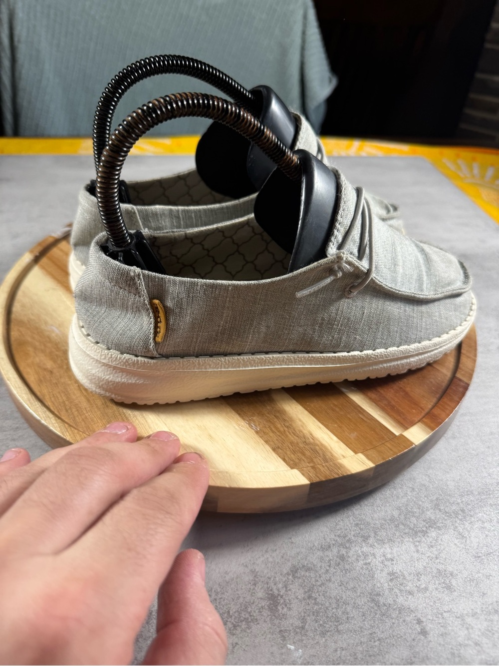 Hey Dude Wally Youth Blend Linen Shoes Stone Gray Casual Slip On Kids Size 4 - Picture 3 of 7